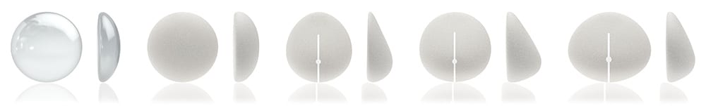 different shapes of silicon gummy bear breast implants viewed from front and side